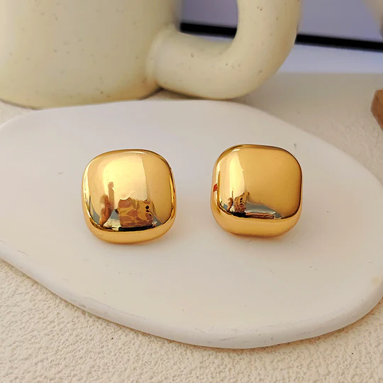 "Regal Radiance Gold-Plated Square Statement Earrings