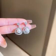 "Radiant Elegance Pearl & CZ Dangle Earrings by Huitan" - Image 3