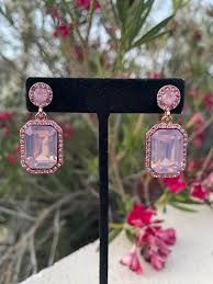 Elegant Rose Drop Earrings with Pink Zirconia - Image 3